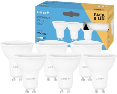 Garza - Pack 6 Bombillas Led, Casquillo GU10, Luz Neutra 3000K, 7W, 700 Lúmenes. No Regulable.