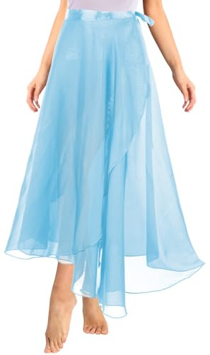 Lusofie Falda Ballet Mujer Larga Transparente de Tutú Azul Falda de Gasa con Tutú Azul con Cinturón Ajustable Mujer para Todo Tipo de Baile Falda Flamenco Niña