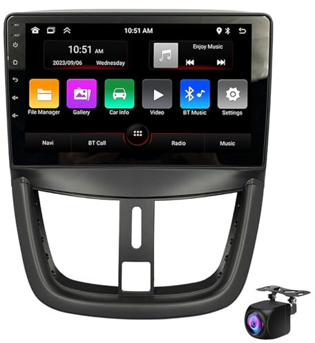 Lettore Dvd per Auto 2 DIN Touchscreen per Peugeot 207/207CC 2006-2015, Navigazione GPS Android 14, Radio Bluetooth da 9, WiFi, FM/RDS, EQ-32, impianto Stereo