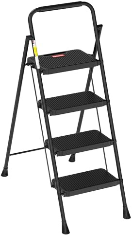 HBTower Step Ladder, Step Stool Foldable for Adults with Wide Anti-Slip Pedal, Lightweight 4 Step Ladders for Home