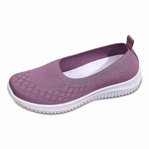 Zapatos deslizantes para mujer para el día a día. Tejido transpirable. Talón cerrado. Calzado versátil para primavera y verano. Ideal para combinar con zapatos festivos de mujer planos, morado, 41 EU