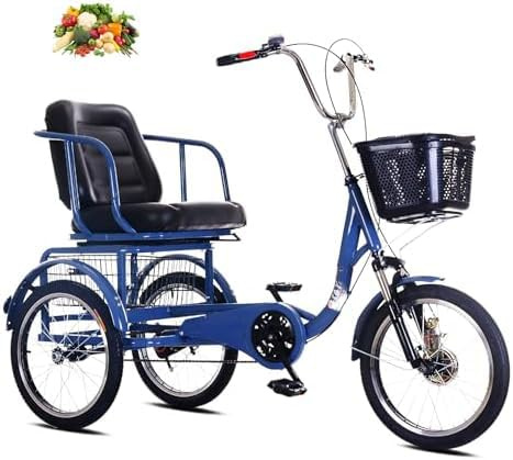 Triciclo para adultos con cesta trasera, bicicleta ligera para personas mayores, asiento cómodo para ejercicio y compras