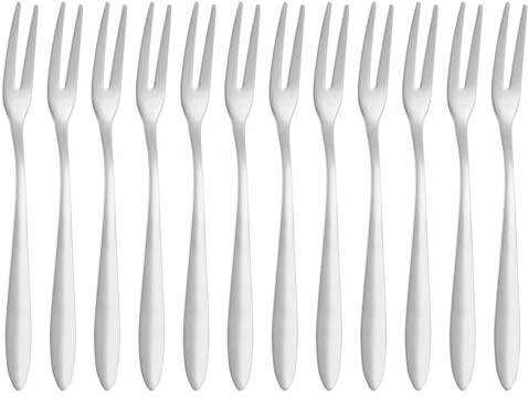QUARKZMAN 12 Forchettine Per Sottaceti, Forchettine Per Olive Da 5.2 Pollici Con Manico Lungo, Forchettine Per Cocktail In Acciaio Inossidabile, Forchettine A 2 Rebbi Per Dessert Argento