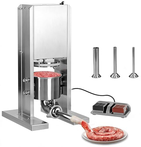 Insaccatrice per salsicce, insaccatura di salsicce elettrica in acciaio inox da 2 litri, Insaccatrice verticale con doppio pedale, include 3 tubi di insacco, per cucina, domestica, commerciale