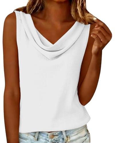 Débardeurs Femme en Lin Debardeur Coton Col Drape Chic et ÉLégant | Chemise et Blouses Mode Vetement Funky Haut Décontracté Sans Manches Soirée Business Top