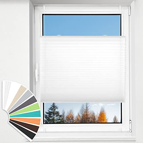 HOMEDEMO Plissee Klemmfix ohne Bohren Jalousien, Weiß, 95x120cm(BxH), Plisseerollo Fensterrollo mit Klemmträger, Faltrollo Klemmrollo Sicht-und Sonnenschutz Rollos für Fenster & Tür