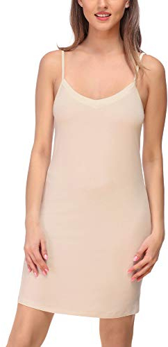 Merry Style Damen Unterkleid kurz Petticoat Knielänge einstellbare Träger Bequeme und atmungsaktive Unterkleider zu tragen als Nachthemd oder Kleid MS10-315 (Beige, M)