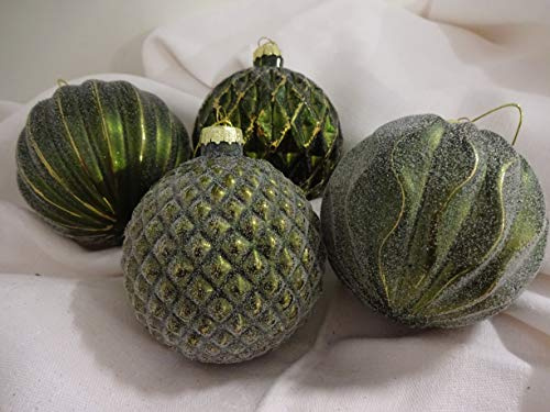 Wurm 4er Set Christbaumkugel Weihnachtskugel Glas 4fach Sortiert Tannengrün Gold Frostoptik Weihnachtsdekoration Weihnachtsschmuck
