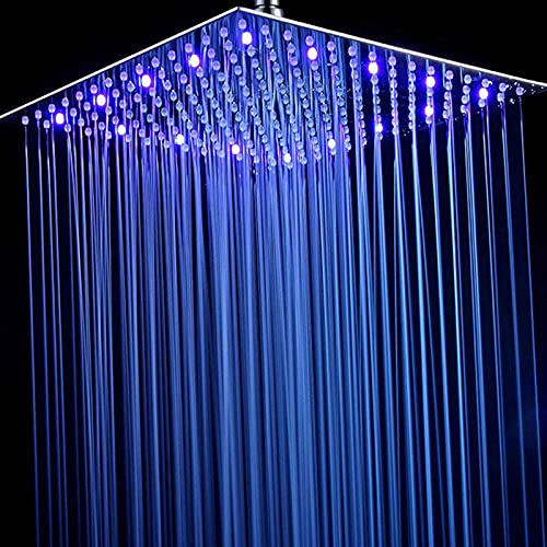 Lyxigt LED-regnduschhuvud Rostfritt stål Kromfärg Duschhuvud Färgbyte med Temp Ultratunt huvudbaddusch-12_inch