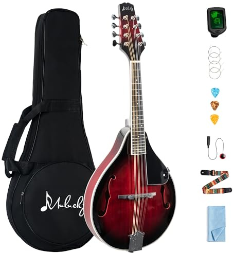 Mulucky A Style Mandolins Instrument, 8 String Acoustic Mandolin with Beginner Kit for Adults Kids, Case, Tuner, String, Picks - Red