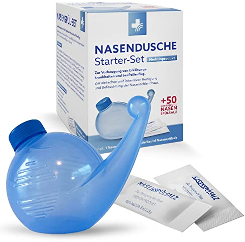 Wachters Nasendusche Starter-Set Nasendusche + 50 Beutel Wachter’s Nasenspülsalz - Bei Erkältungen und bei Pollenallergie