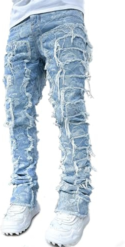 ORANDESIGNE Homme Jeans Déchirés Coupe Slim Pantalon en Denim Extensible Jean Skinny Décontracté Casual Vintage Biker Jeans Pantalon Crayon Militaire