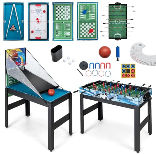 RELAX4LIFE 14 IN 1 Tavolo da Gioco Multifunzionale, Set da Tavolo Multigioco Biliardo Ping Pong Basket Calcetto Bowling Shuffleboard per Casa Ufficio Bar