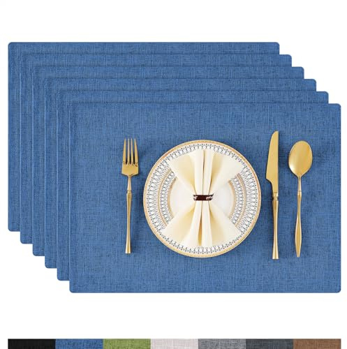Homaxy Tischsets Abwaschbar 6er Set, Stoff rutschfest, Blau