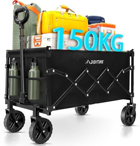 Bollerwagen Faltbar Strand Handwagen Verstellbarem D-Griff, Gartenwagen für Alle Gelände|Draussen Camping Einkaufen Handwagen Stummschalten Räder, Klappbar Strandwagen (Schwarz, XL)