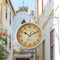 KayEsampra Retro Station Clock, Wall Clock with Double Dial and Fixing Bar, Double Sided Pendulum for Indoor and Outdoor Home, Garden, Kitchen, Yard, Living Room, Station Clock, White