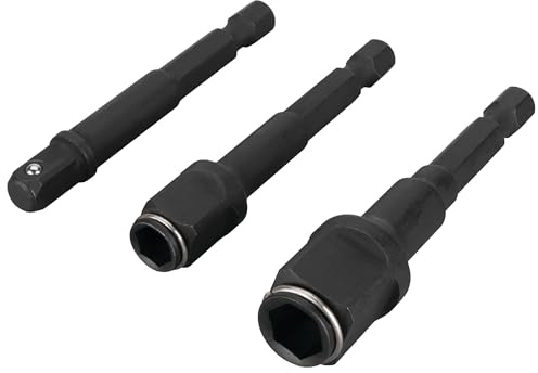 Performance Tool W2962 3 pc. 2-in-1 Drive Socket Adapter Set, Impact-Grade Chrome Vanadium Steel, Nut Driver Attachments, Socket Extensions, Black