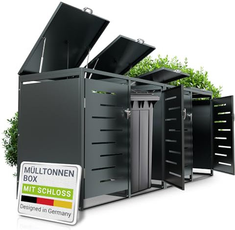 Juskys Mülltonnenbox Arel 4er - Metall Gartenbox für 120 BZW. 240l Mülltonnen - Aufbewahrungsbox abschließbar - Unterstand mit Dach & Gasdruckfeder - Anthrazit