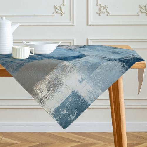 Tischdecke 85x85 cm Marineblau Modern Mittelläufer Kunst Gemälde Tischdecken Kurz Leinen Tisch Deko Abwaschbar Dekoration Aesthetic Tischdecke für Herbst Party Hochzeiten Feiertage Geburtstag