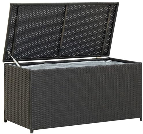 Gecheer Scatola portaoggetti da giardino in resina intrecciata 100 x 50 x 50 cm, nero, per esterni, organizer per attrezzi da giardino, cassapanca per cuscini per balcone, piscina, terrazza