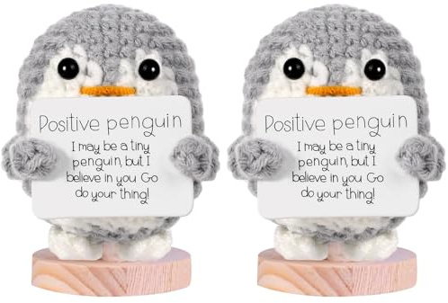 SHUCHNOYE Positive Penguin Geschenk Positiver Pinguin Kuscheltier mit Karte, Kleines Sorgenfresser Geschenk Glücksbringer für Frauen Freundin Arbeitskollegin als Mitbringsel für Erwachsene