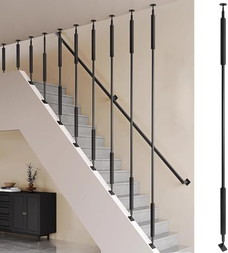 Kit ringhiera per scale, 1 semplice barra per scale interne, altezza regolabile (H-190 cm/6.2ft), colore nero, sicurezza per gradini e recinzioni