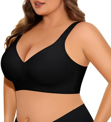 UMIPUBO Sujetador Sin Aros Tallas Grandes Mujer Push Up Soporte Sin Costuras Copa Completa Básico Cómodo Tirantes Anchos Suave Sostenes Relleno Brasieres (Negro, XL)