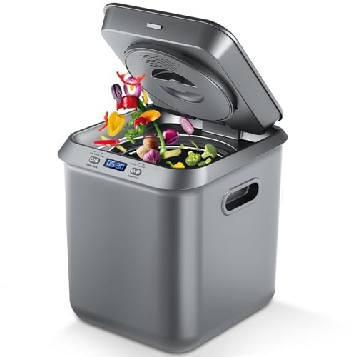 Electric Composter for Kitchen, Kitchen Waste Disposer with Carbon Filter, Self-cleaning Function, Rapid Decomposition, Odor-free, Efficient Composting gray