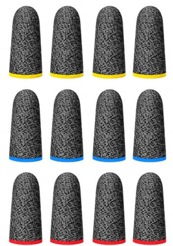 BTACGWP Dedales Gamer 12 Piezas, Rojo, Amarillo, Azul, Antisudor y Antideslizantes para Juegos Móvil, Tacto Sedoso y Preciso para Pulgar e Índice, Compatible Smartphones