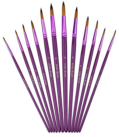 12 Stück Lila Künstlerpinsel Feine Pinsel Schrägpinsel für Acryl Aquarell Ölmalerei