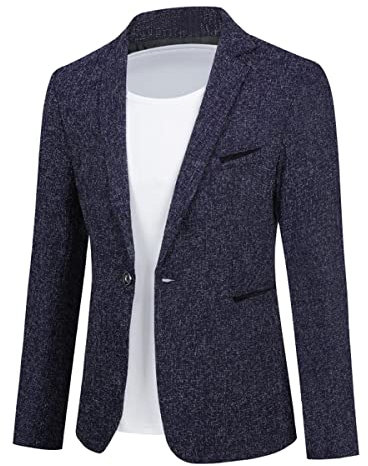 Allthemen Herren Sakko Sportlich Baumwolle Blazer Slim Fit Modern Jackett Jacke Casual Anzugjacke für Männer Blau M
