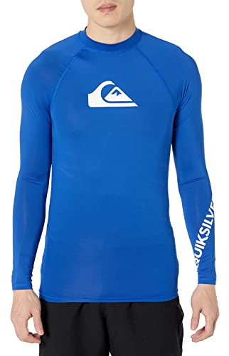 Quiksilver Men's All Time Long Sleeve Rashguard UPF 50 Sun Protection Surf Shirt Rash Guard, Electric Royal, Medium