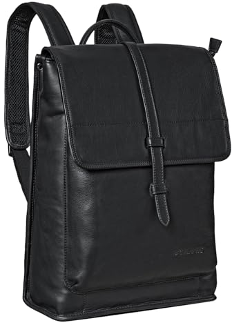STILORD 'Foster' Lederrucksack Groß Fahrrad Rucksack Vintage Leder Rucksack für Laptop Business Backpack Arbeitsrucksack für Herren Damen Echtleder, Farbe:schwarz