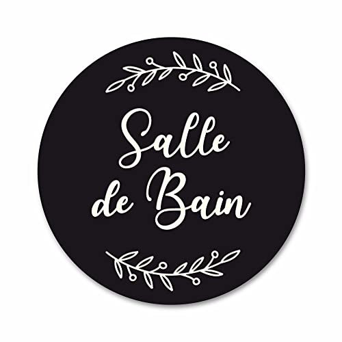 Plaque de Porte Autocollante PVC Gravé Noir Blanc Ronde. Décoration de Porte toilettes, buanderie, chambre...