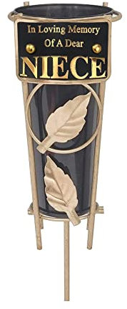 Jarrones de Tumba con Adornos de Tumba con Pinchos, Placas conmemorativas/jarrones Negros con Citas Personalizadas; Decoraciones de Tumba de Metal en Recuerdo Amoroso de Tus Seres Queridos (Sobrina)