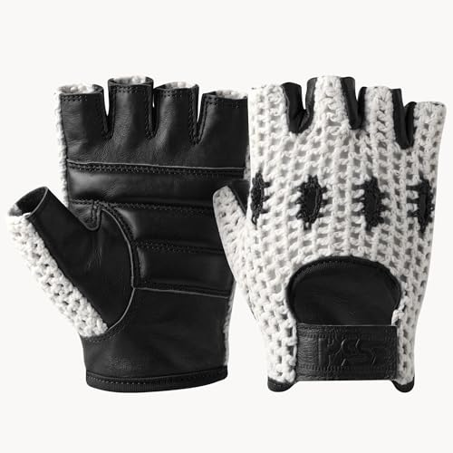 PSS Mitaines Gants Cuir Crochet Filet Mailles Homme Conduite Vélo Cyclisme VTT Gants Cuir sans Doublure Noir Taille L