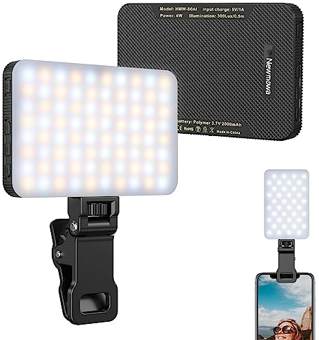 Newmowa Selfie Light, Clip Recargable con Sensor de luz Inteligente para teléfono/portátil/Tableta/cámara, 3 Modos para TikTok/Maquillaje/videoconferencia, USB