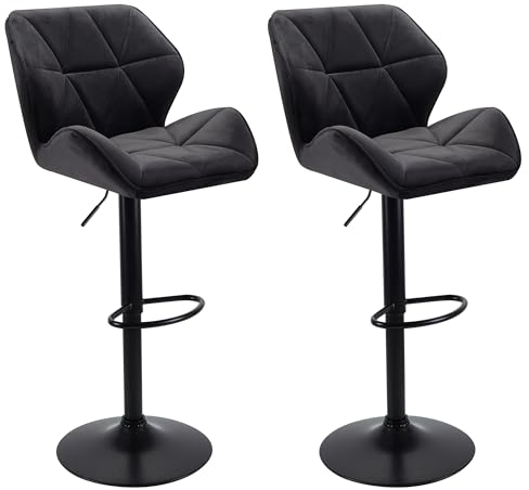 WangPangzi Barhocker,2er Set Samt-Barhocker, verstellbare hohe Barhocker mit Fußstütze, Thekenstühle für Kücheninseln/Hausbar, drehbarer Gaslift/Stahlfuß(Schwarz)