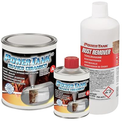 POWER TANK Bianco CERAMICO Trattamento Serbatoio Auto 50/55 Litri Kit Grande Big 1,3 kg Interno Serbatoi Benzina Diesel Elimina la Ruggine Ripara Protegge Arrugginito da di Moto con Antiruggine