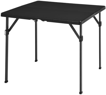 Amazon Basics Square Folding Table with Carrying Handle, Indoor & Outdoor, Portable, Lightweight, Travel and Dining Table, Picnic, Camping, Black, 86.1 x 86.1 x 74 cm