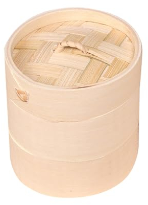 Soulnioi Cuiseur vapeur en bambou de 17 cm, design traditionnel chinois, deux niveaux avec couvercle, convient pour les petites boulettes pour les boulettes de viande de poisson Dim Sum
