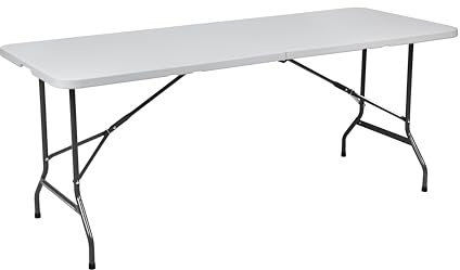 XONE Tavolo pieghevole bianco Catering Half Table con struttura in metallo e piano in resina, dimensioni tavolo 180x76x73cm, per interni e giardino