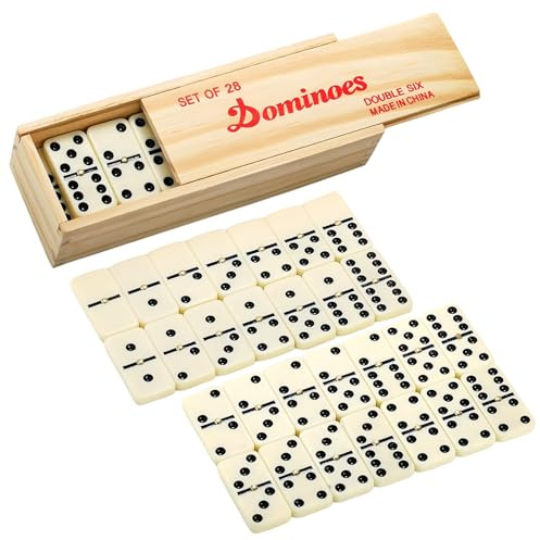 COSORO Classic Double Six Dominoes Set for Adults,Dominoes for Children Board Games,28 Pieces Traditional Dominos Set in Wooden Box,Retro Domino Game Gift for Christmas Family Gathering Travel Party