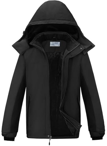OutPro Herren Skijacke Winterjacke Warme FleecejackeWasserdicht Winddicht Funktions Baumwolljacke Winterjacke Outdoor WandernTibetisch schwarz,XL