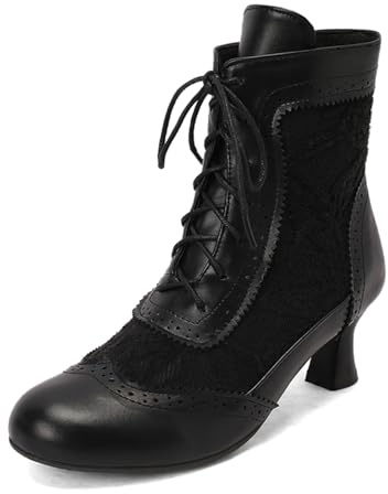 Lace Up Ankle Boots for Women, Ladies High Heels Victorian Boots, Fashion Retro Side Zipper High Shoes, Platform Womens Boots, Round Toe Stiletto Heel Short Boots for Women Outdoor
