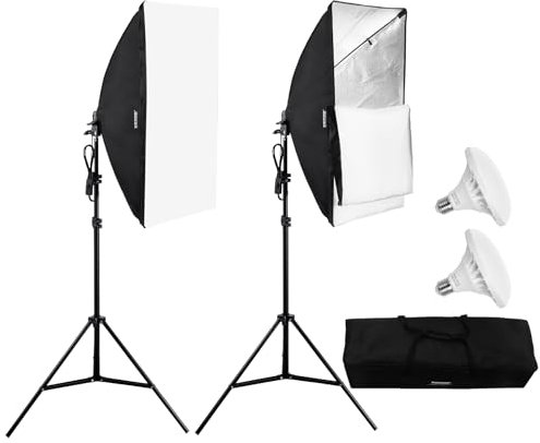 VEVOR 2 PCS Kit de Iluminación Softbox de 500 x 700 mm con Bombillas LED de 30 W, 5500 K, Luz Similar a la Natural, Trípode Ajustable para fotografía, Grabación de Video, Transmisión en Vivo