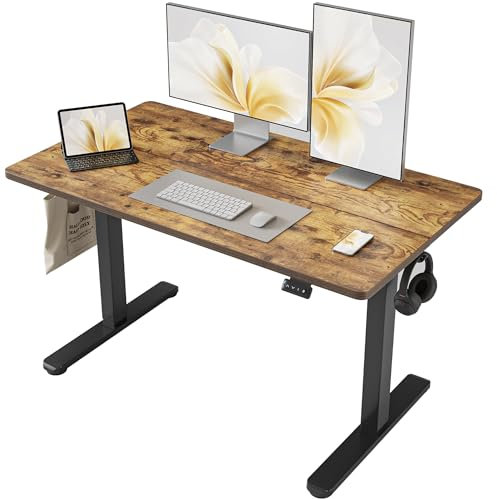 Cubiker Electric Standing Desk For Computer and Gaming, 120 x 60cm Height Adjustable Sit Stand Electric Home Office Desk with 4 Memory Smart Pannel, 4 Pieces Splice Board, Rustic Brown Table Top