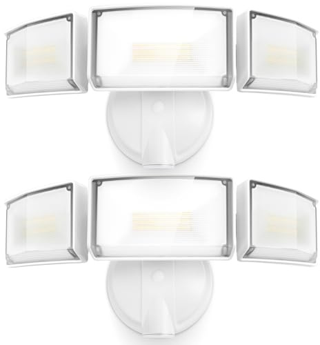 LUTEC 75W 8000 Lumen Floods Light Outdoor, Switch Controlled LED Security Lights with 3 Adjustable Heads, 5000K Daylight, IP65 Waterproof Exterior Flood Light for Garage, Yard, Patio (White) - 2 Pack