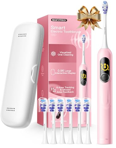 SAKYPRORAL AI Electric Toothbrush w/ 6 Brush Heads, Smart Sonic Toothbrush for Adults Kids Teens, 150-Day Rechargeable Battery, Whitening Real-Time Brushing Map, Travel Case (G5S)