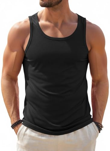 Runcati Mens Sleeveless Tank Tops Workout Muscle Gym Ribbed Shirt Athletic Bodybuilding Moisture Wicking T Shirts Black